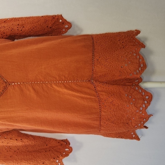 NAOO Nation AK Outiftters Women's Terracotta Eyelet Embroidered Boho Hobo Top S - Picture 3 of 13